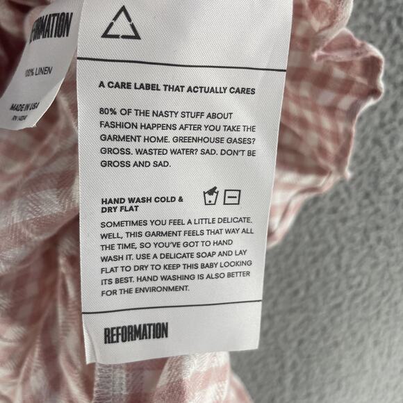 Reformation Dress Womens Small Pink Gingham Linen Wrap Ruffle Mini USA - Picture 13 of 15